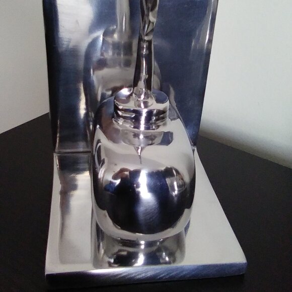 Pewter Feather Pen & Ink Bottle Bookends - Picture 7 of 9